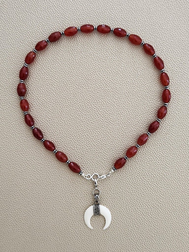 Carnelian Necklace W/ Crescent Moon Pendant